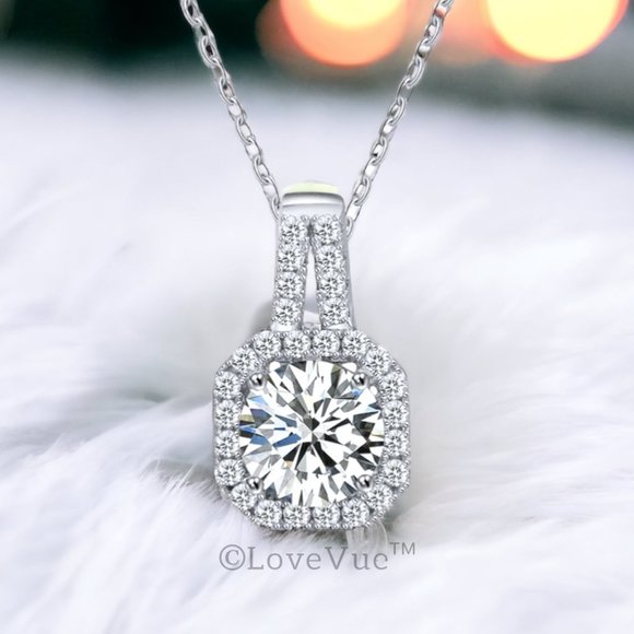 Certified 1ct. t.w. Diamond Square Halo Luxury Necklace VVS1 GRA Certified - Picture 4 of 16